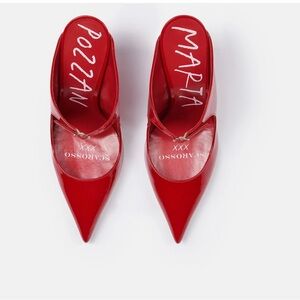 Scarosso 95mm Marta II Mule Pumps In Red Patent Leather Women's Sz. 37 EU/7.5 US